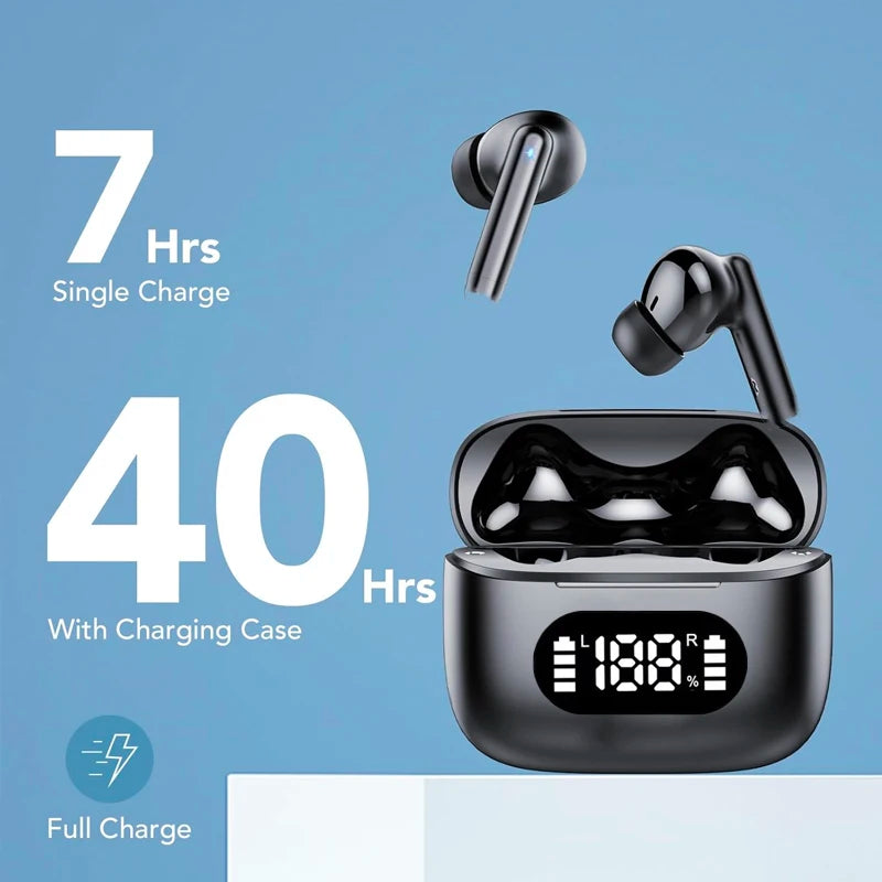 UYUXIO BT 5.4 Headphones Clear Calls Wireless Earbuds Long Battery Life HiFi Stereo TWS Ear Buds with LED Display for Travel