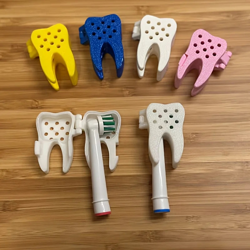 2Pcs Tooth Shaped Oral-B Brush Head Covers With Vent Holes Portable Travel Case Dust Proof Protective Caps Random Color for Trav