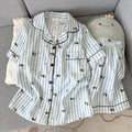 Women's Summer Pajamas, Thin Striped Puppy Pattern Short-Sleeved Shorts, Sweet and Cute, Can Be Worn Outside in Summer, Two-Piece Home Wear Set