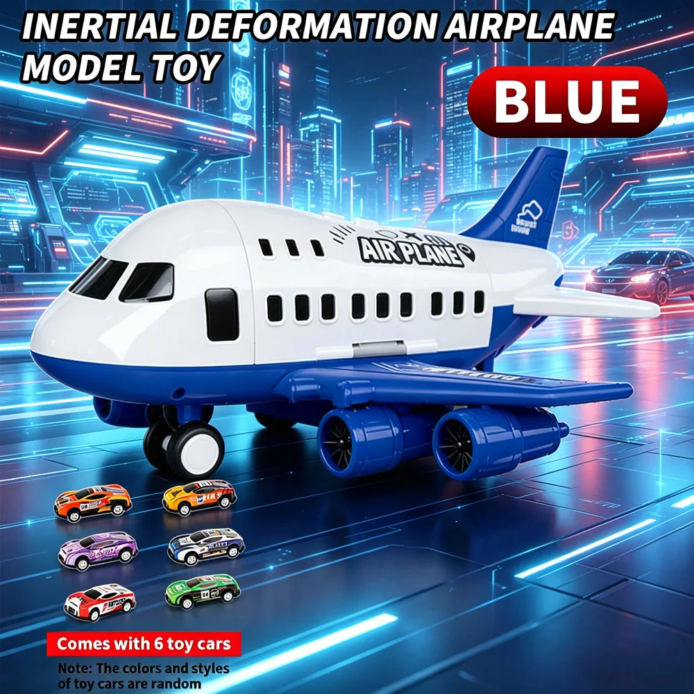 Large Size Inertia Airplane Toy Set With 6 Mini Cars, Passenger Plane Model, Kids Holiday Gift For Boys Girls