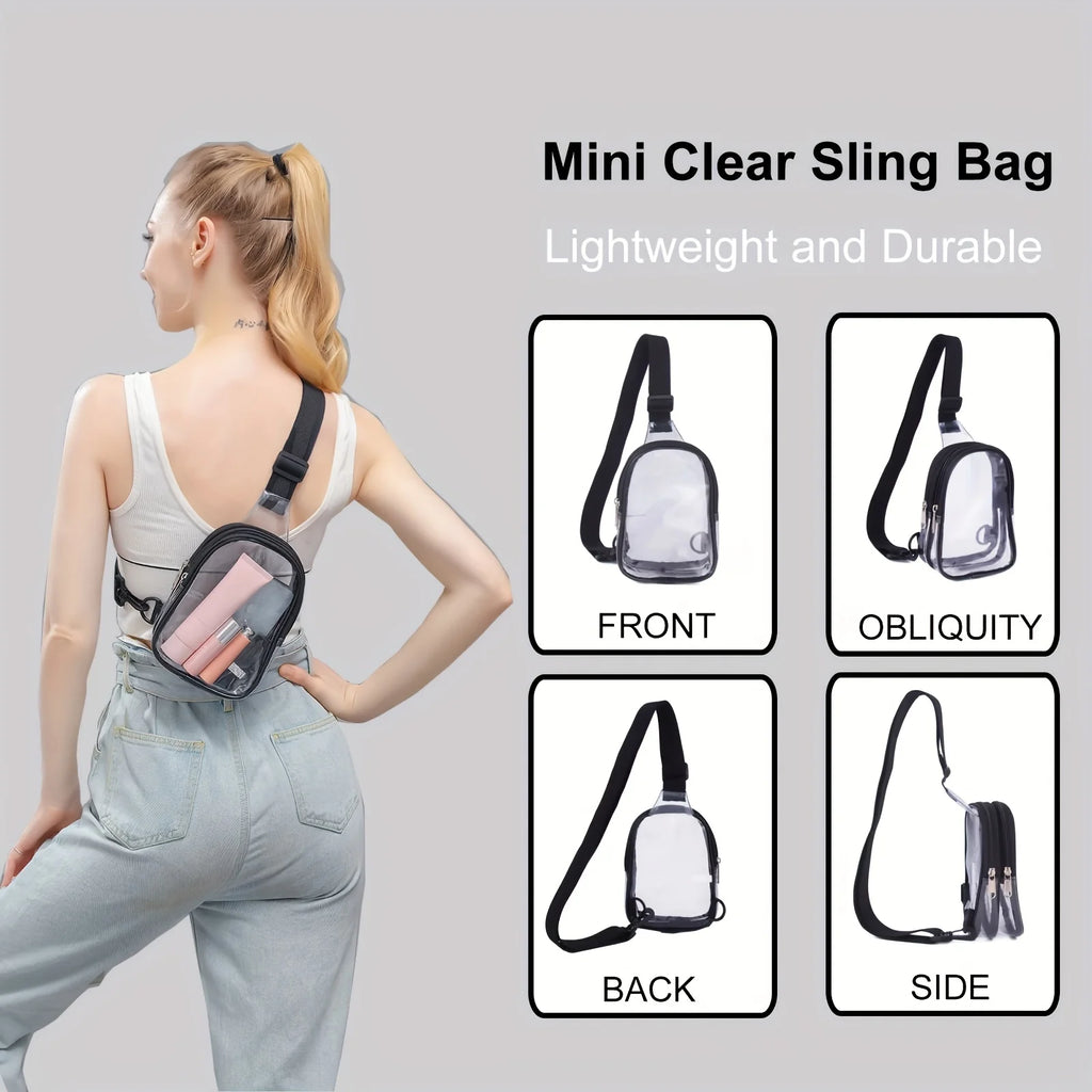 Clear Sling Bag, Clear Fanny Pack Stadium Approved Crossbody Bag Purses for Women Heavy Duty Transparent Chest Bag with Adjustab