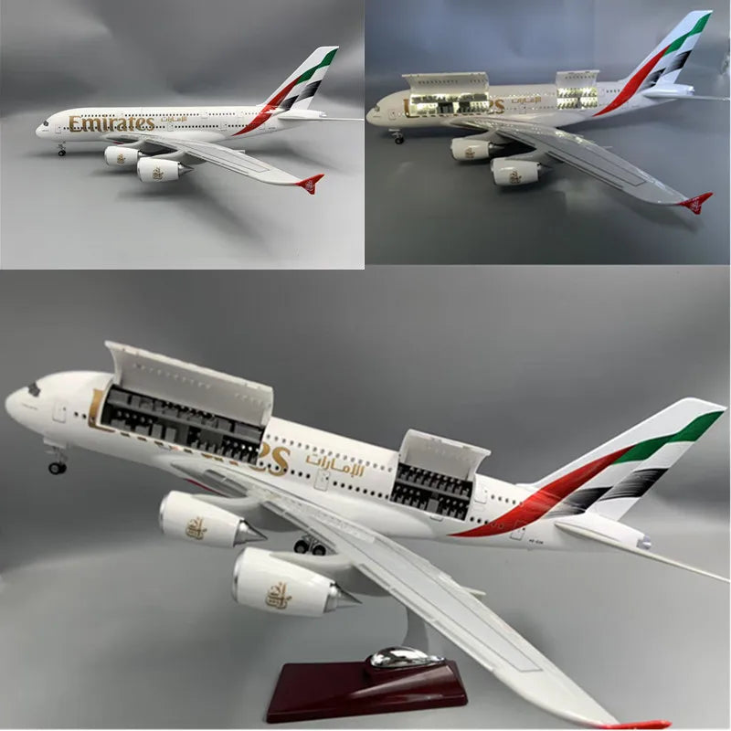 New Type Diecast Model A380 Emirates Airways Resin Openable Cabin Door Airplane With Light Airline Collection Display Gifts