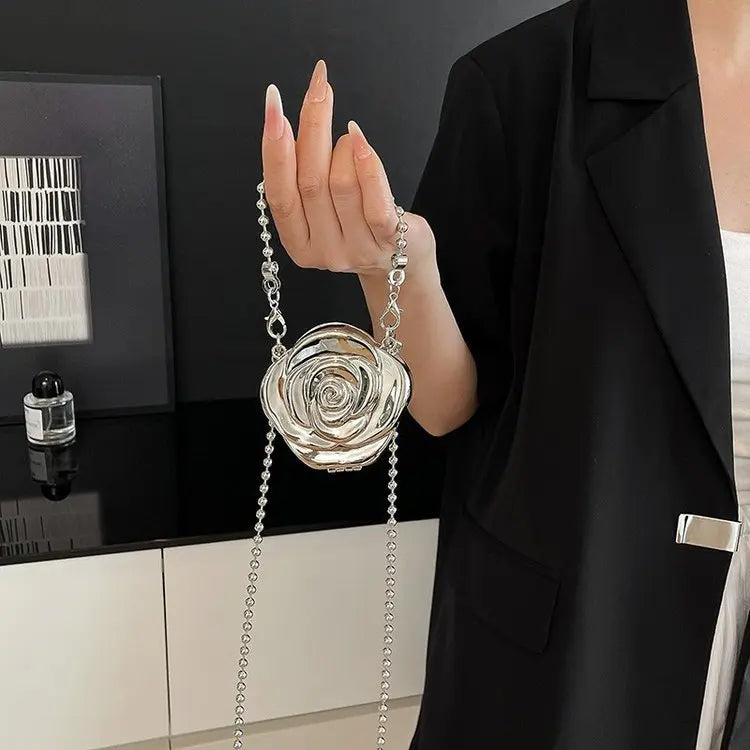 2026 new trendy camellia metal box bag handheld evening purse mini coin lipstick crossbody bag