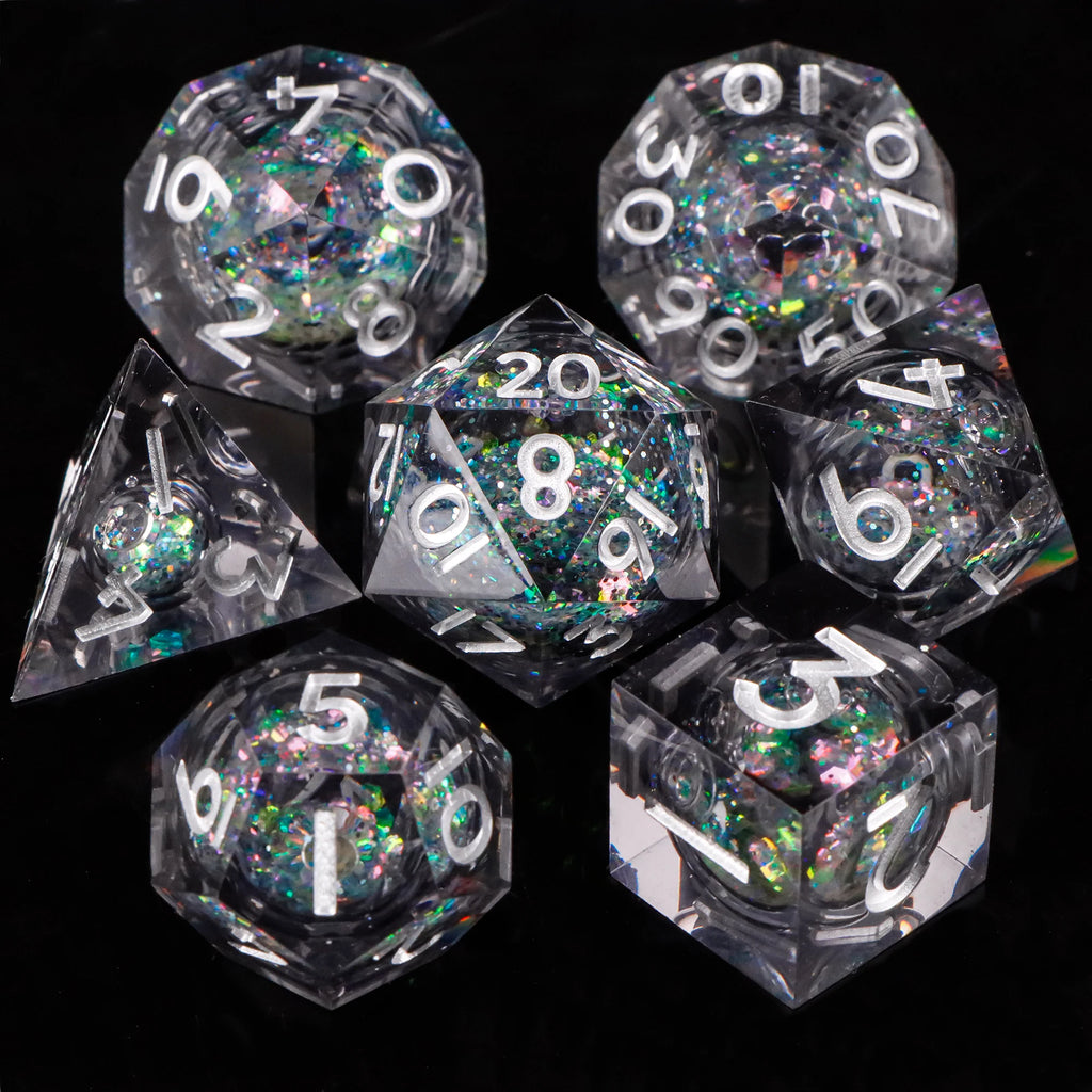Liquid Core Dice Set 7Pcs DND Sharp Edge Dice Black Dice For Dungeons and Dragons Dice for D&D, Roleplaying Games