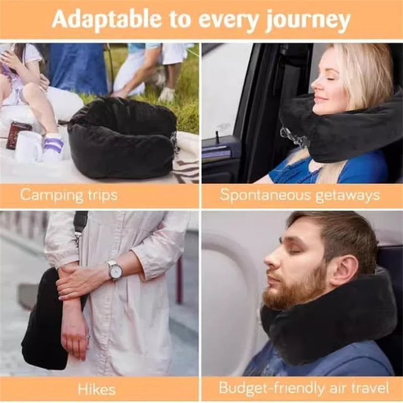 Travel neck pillow U-shaped,adjustable soft wool cover,can be filled with clothing for comfort Travel Pillow With Storage Pouch