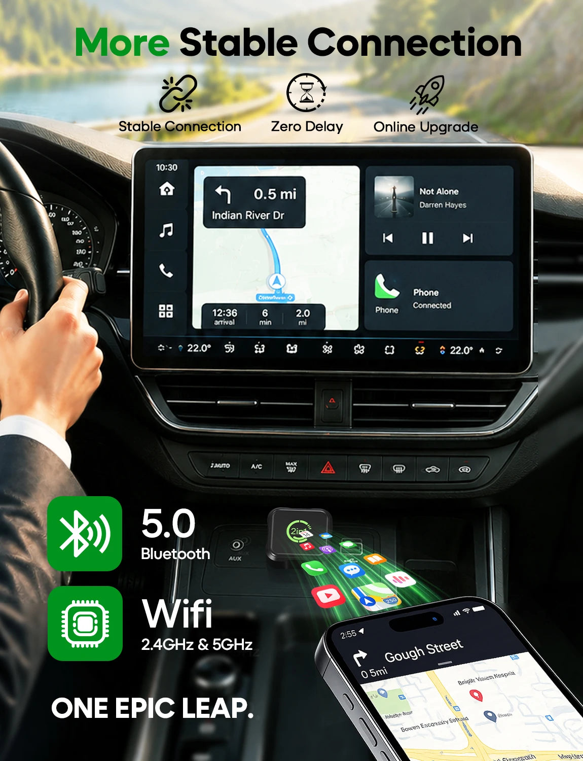 2026 Upgraded Wireless CarPlay & Android Auto Adapter, 2-in-1 Mini Size Plug and Play Adapter for iPhone & Android Auto, Seamless Connection for Convert Wired to Wireless Car Play, USB/USB-C Port