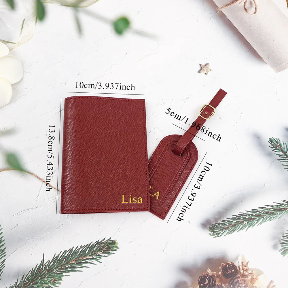 Customized name pu leather travel passport holder and luggage anti-loss label with essential travel gift box