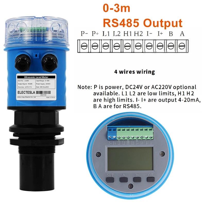 ES-UL800 10M Ultrasonic Level Meter for Tanks Water Level Transmitter 4-20mA RS485 Transmitter DC24V