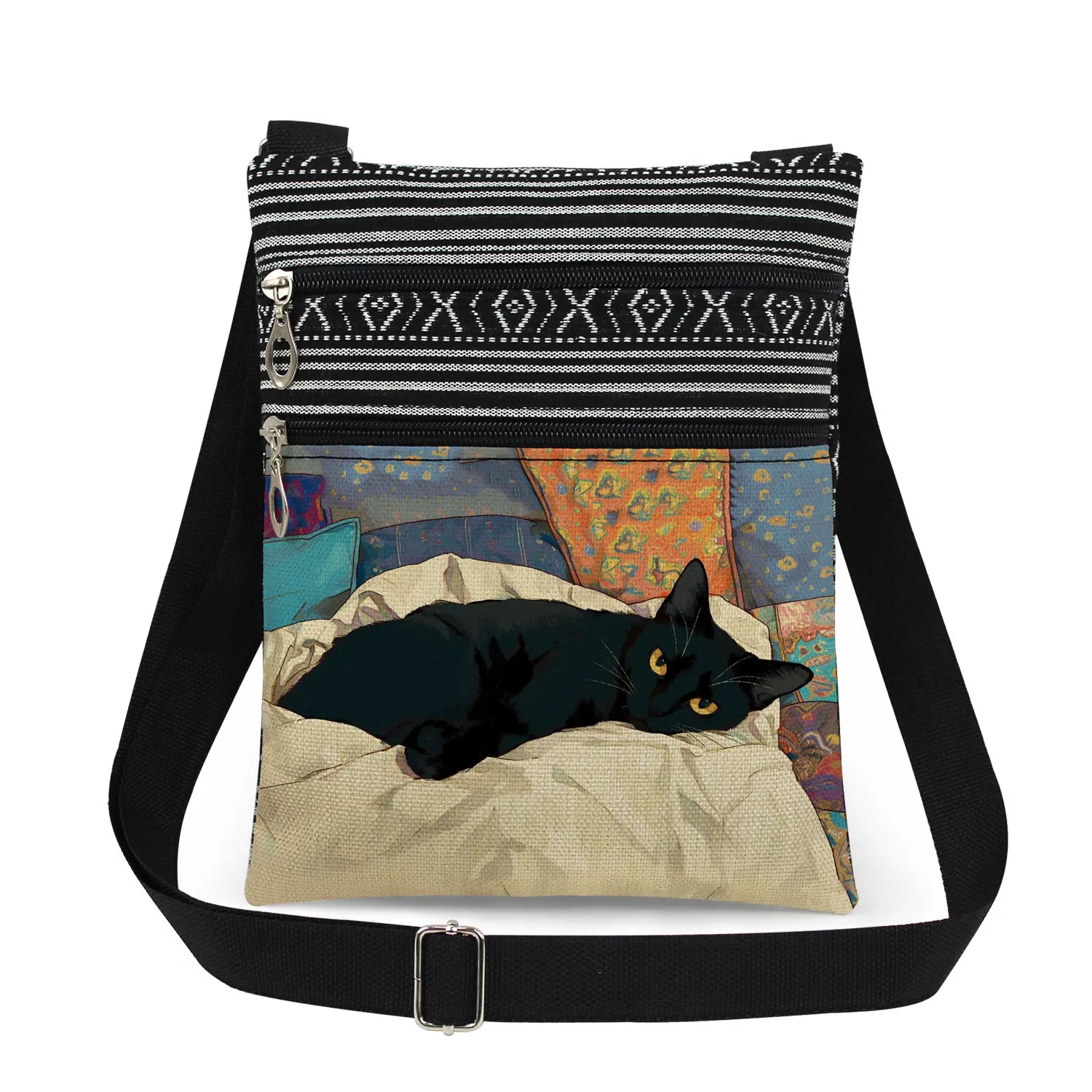 Cute Cartoon Black Cat Print Crossbody Bags Shoulder Bags For Women Daily Travel Portable Small Messenger Bags Catkeeper Gift