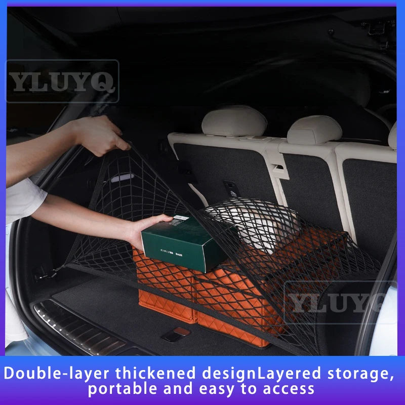 For Toyota bZ4X trunk net pocket double-layer nylon luggage storage pocket non-slip fixed 2022-2025 car interior accessories