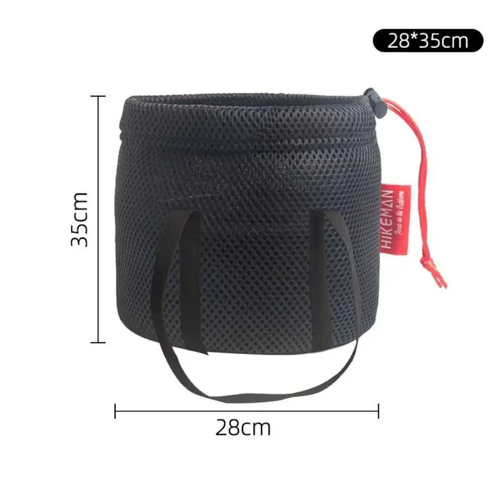 Portable Set Pot Storage Bag Ultra Light Mesh Fabric Tableware Bag Breathable Drawstring Buckle Bundle Mouth Handbag Outdoor