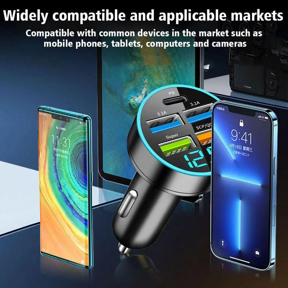 Newly Digital Display Car Charger 4usb Dual 3.1a+super+qc9.0 66w Fast-Charge Pd Auto Parts