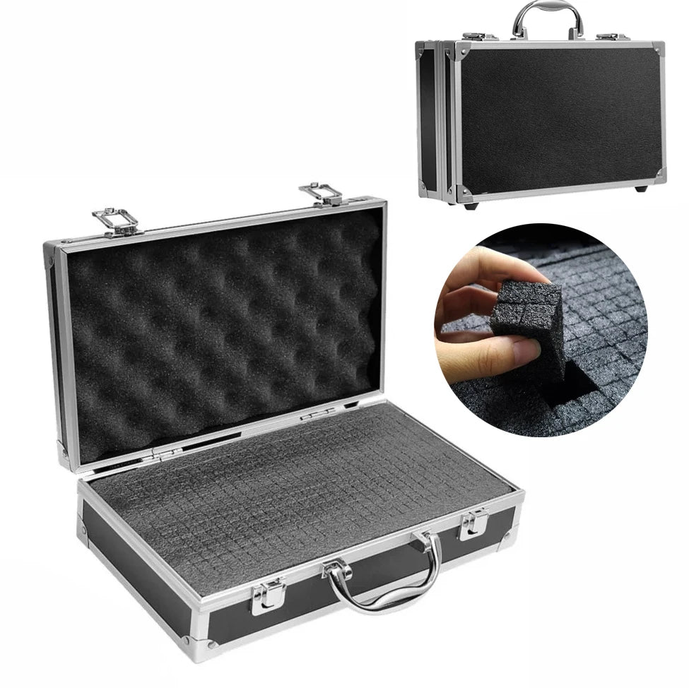 Aluminum Tool Box Portable Instrument Box Storage Case with Sponge Lining Handheld Impact Resistant ToolBox 30x17x8cm