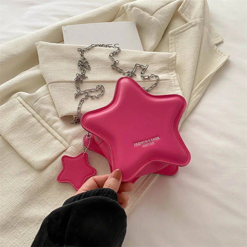 Fashion Star Shoulder Bags for Women Pu Leather Female Chain Crossbody Bag Lovely Mini Ladies Handbags Simple Letter Purse