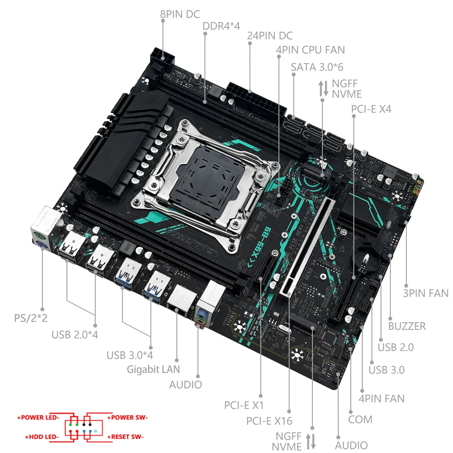 MACHINIST X99 B9 Motherboard Kit Intel Xeon E5 2680 V4 CPU LGA 2011-3 Support DDR4 4-channel RAM C612 Chip NVME/SATA M.2 USB3.0