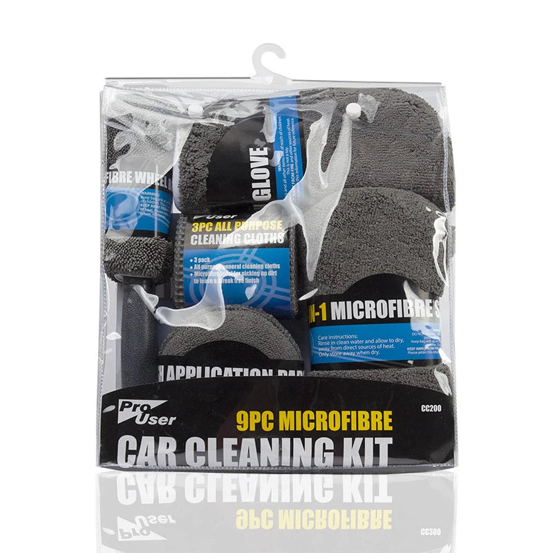 9PCS Car Cleaning Tool Kit, Complete Wash & Detailing Set with Brush, Mitt, Sponge & Towels