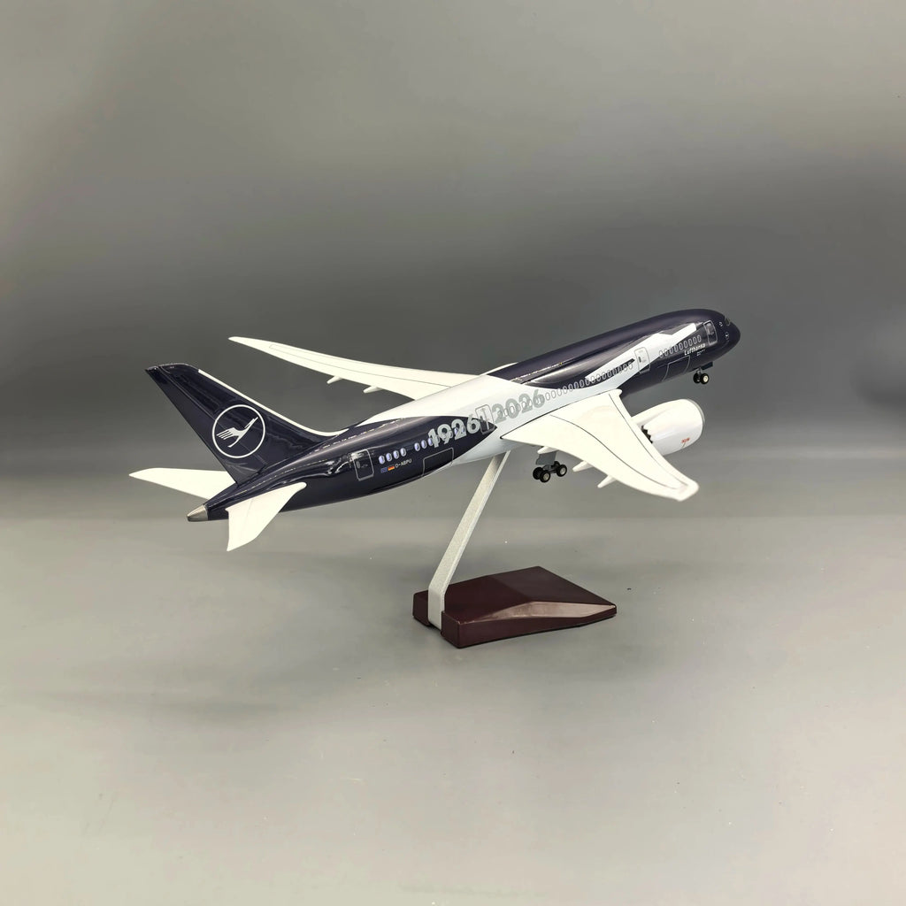 New 43cm Lufthansa Plane Model B787 Miniature Airplane 100 Years Collectible Scale Aircraft Toy Resin With Wheels Voice Control
