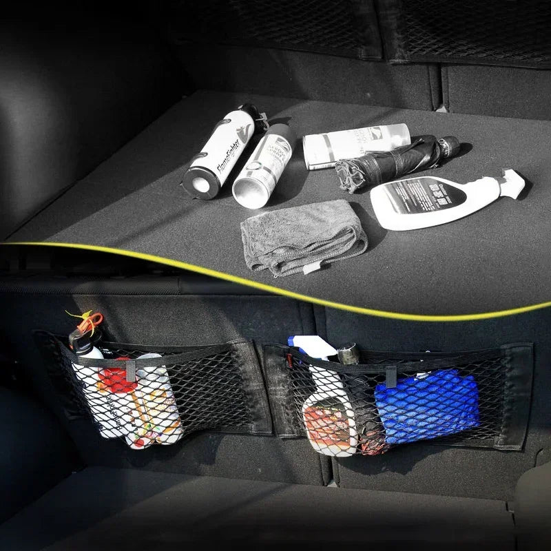 Car Double Mesh Trunk Storage Storage Mesh Car Item Fixed Mesh Auto Finishing Storage Elastic Strap Accessories Tools