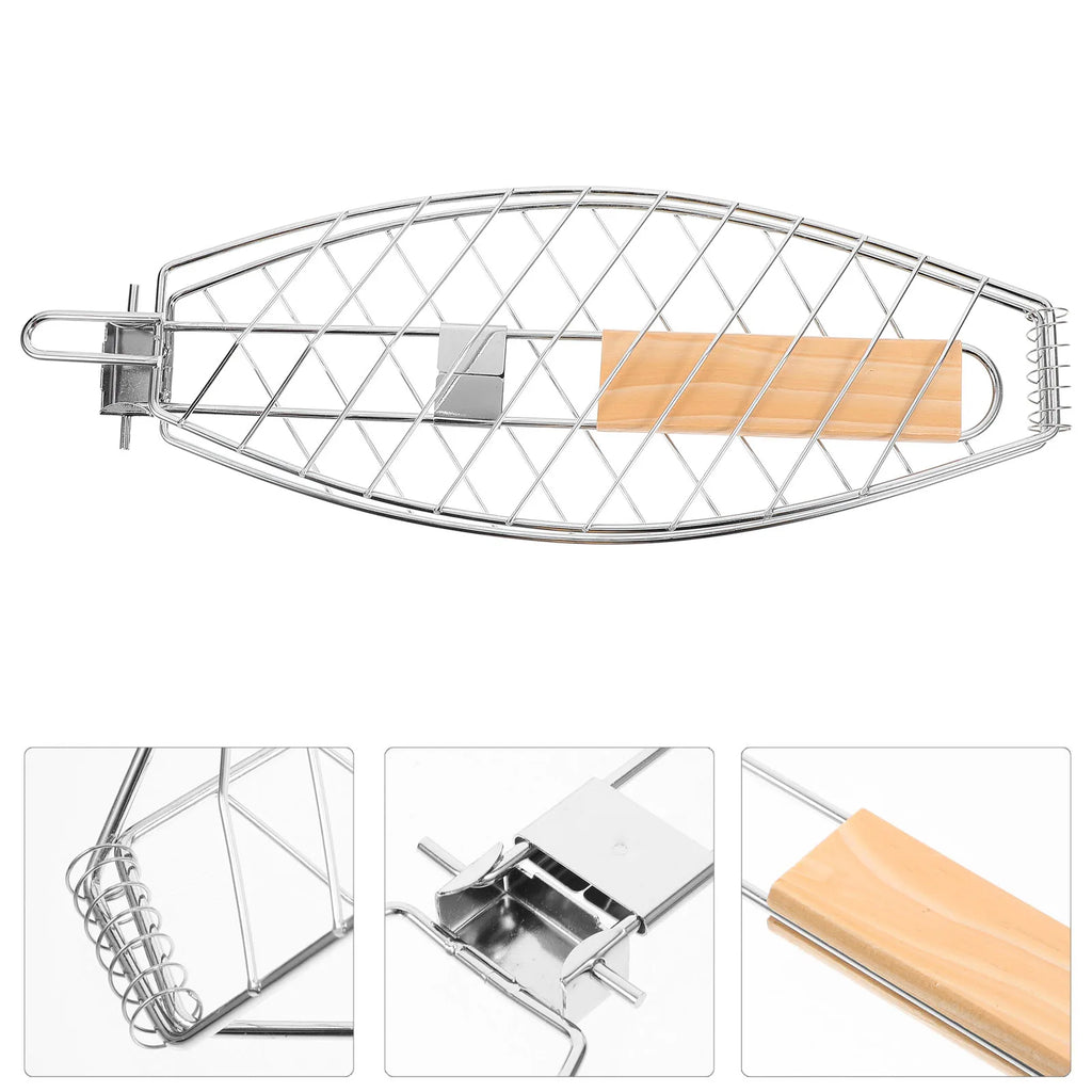 Fish Grill Basket Folding Portable Stainless Steel Barbecue Bbq Grill Basket Barbecue Net Clip With Folding Handle Camping Tool