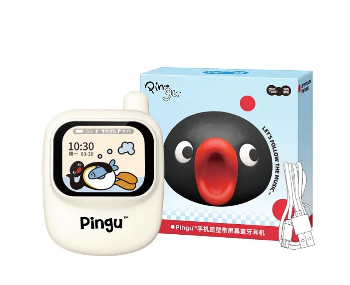 New Pingu Bluetooth Screen Headphones Custom Screen Dual Modes for Gaming and Music Bluetooth 6.0 Cute Phone Shape