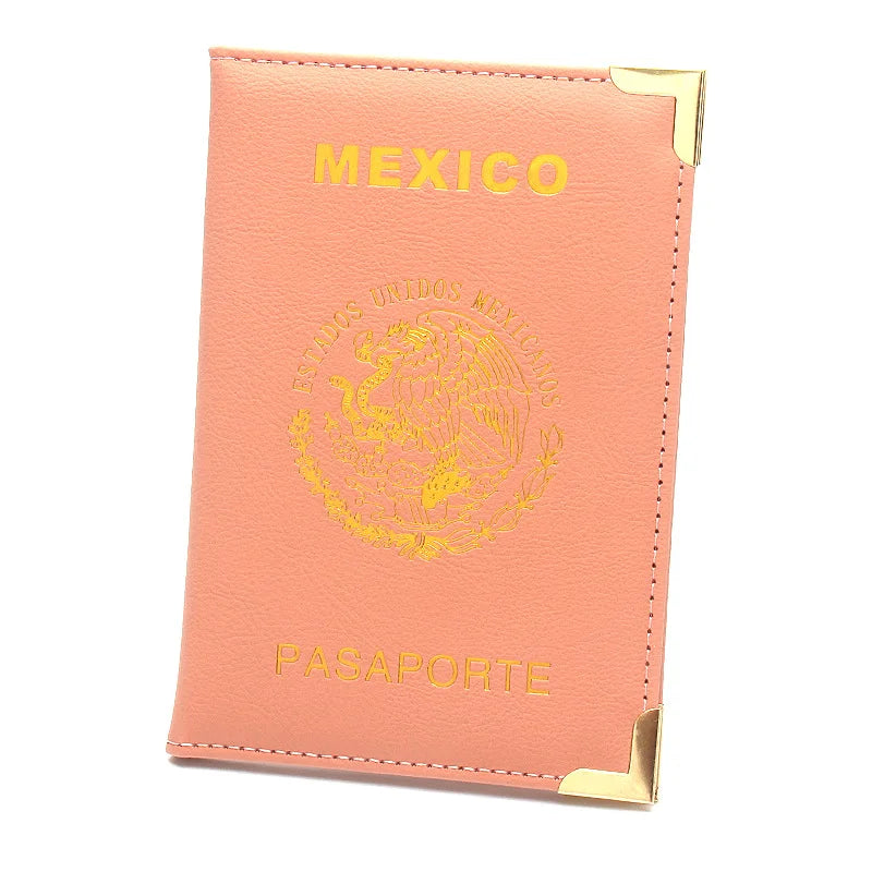 Mexican Passport Holder Golden Metal Copper Corners Passport Organizer Leather Slim Passport Case Plane Ticket Holder ID Holder