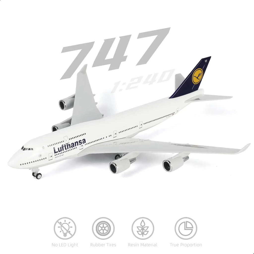 30cm Diecast Resin Airplane Model 1/240 Scale Lufthansa B747 With Display Stand Wheel Collectible Aircraft For Aviation Gift