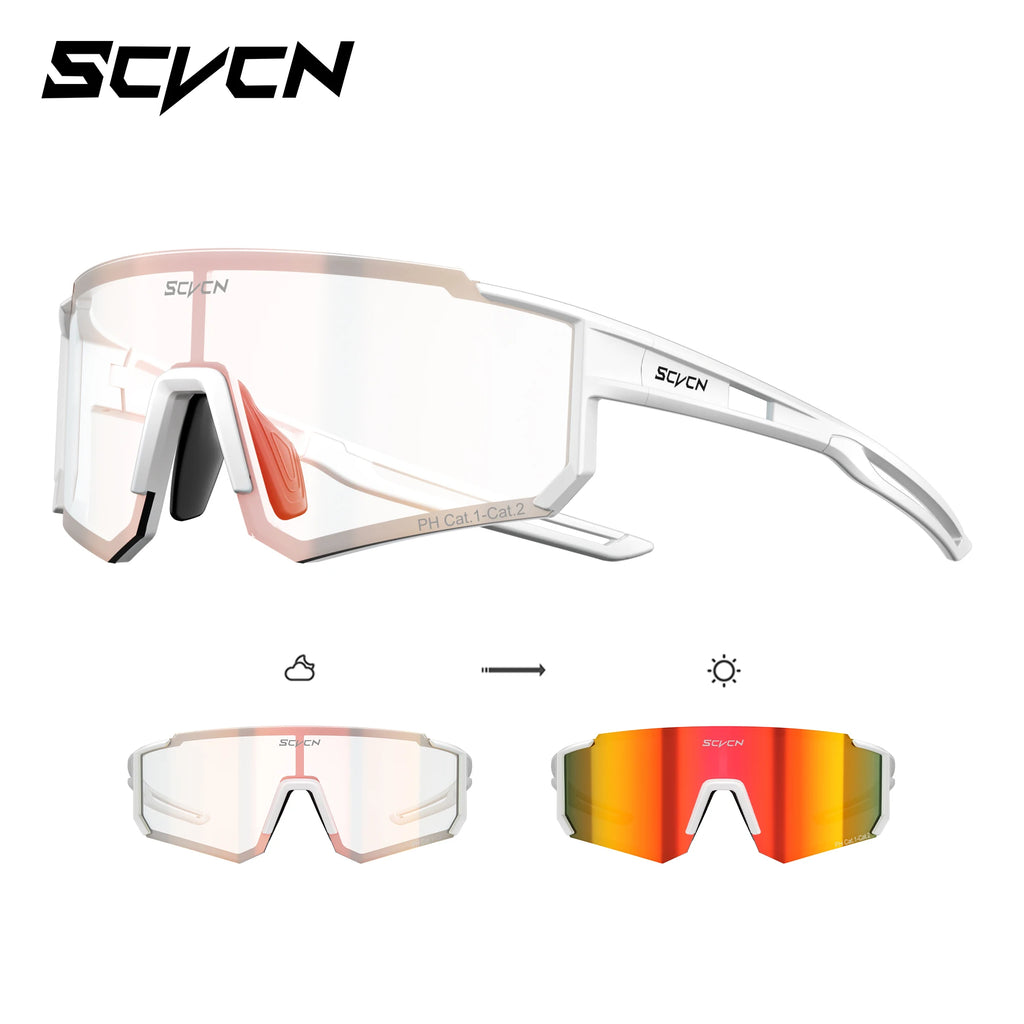 SCVCN UV400 HD Photochromic Hiking Glasses Sports Sunglasses Outdoor Road Fashion Cycling Glasses Windproof MTB Bike Sunglasses