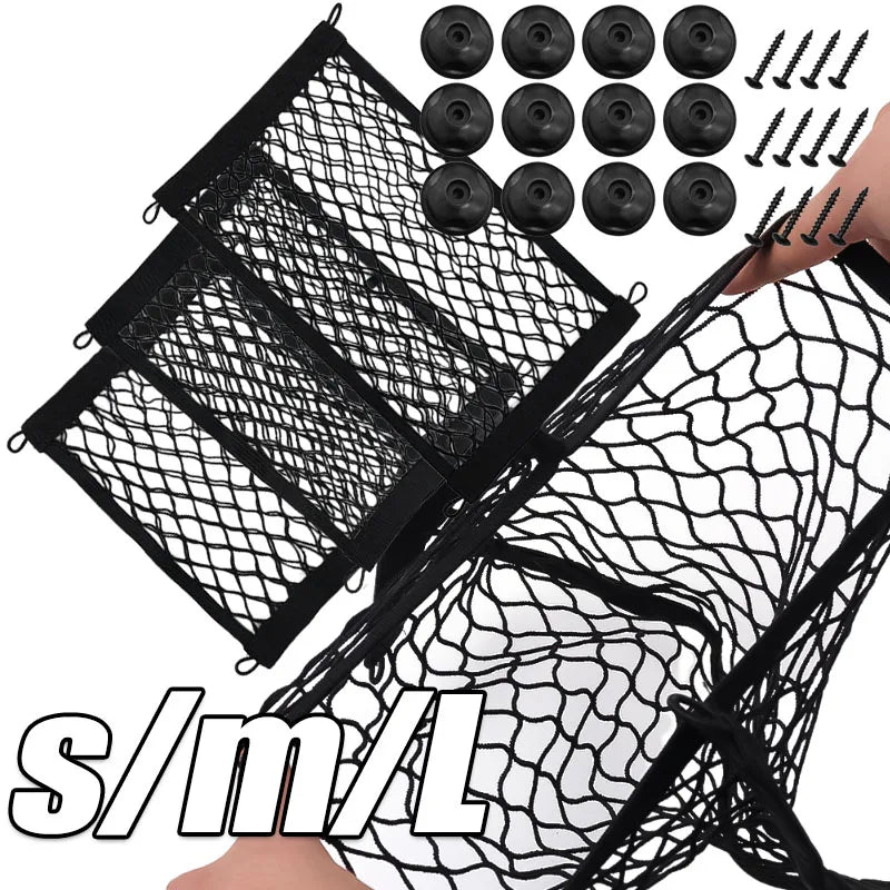 Car Storage Mesh Bag with Screws Rear Trunk Mesh Pocket Boat Cargo Hold Bag Storage Bag with Elastic Band Mesh Frame Accessories