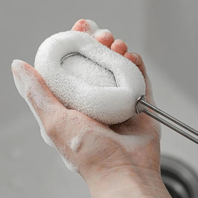 Sponge clip Bottle Brushes Cup Scrubber Long Stainless Steel Handle Wineglass Cleaner Replaceable Head Kitchen Cleaning Tools