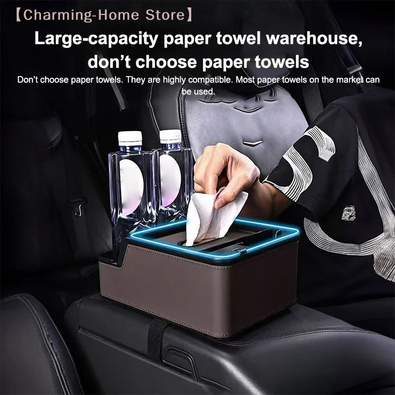 1PC Universal Car Armrest Organizer With 2 Cup Holders & Tissue Box - Back Seat Storage Box For SUV/Sedan Interior Accessories