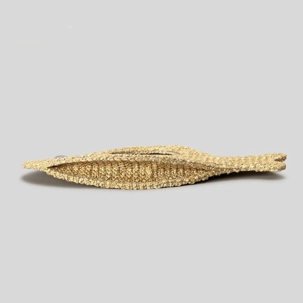 Funny Cute Large Capacity Woven Bag Straw Lightweight Fish Shaped Handbag Knit Eco-Friendly Shopping Bag Spring Summer
