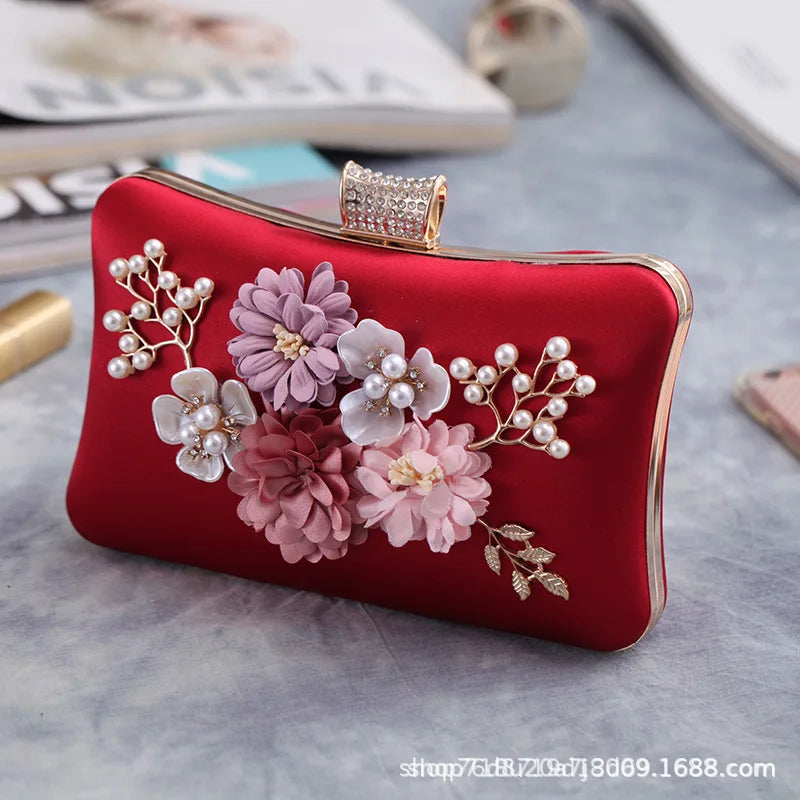Floral Cute Women Evening Bags Dress Rhinestones Gift Clutch Bags With Shoulder Handbags For Wedding Dinner Prom Purse