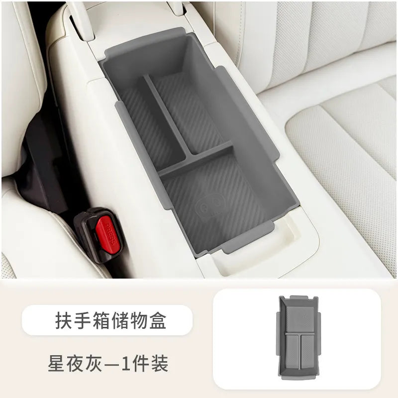 For 2026 GWM ORA 5 Dawn White Armrest Storage Box Under Console Organizer Cup Holder Phone Slot Storage Tray Interior Accessory