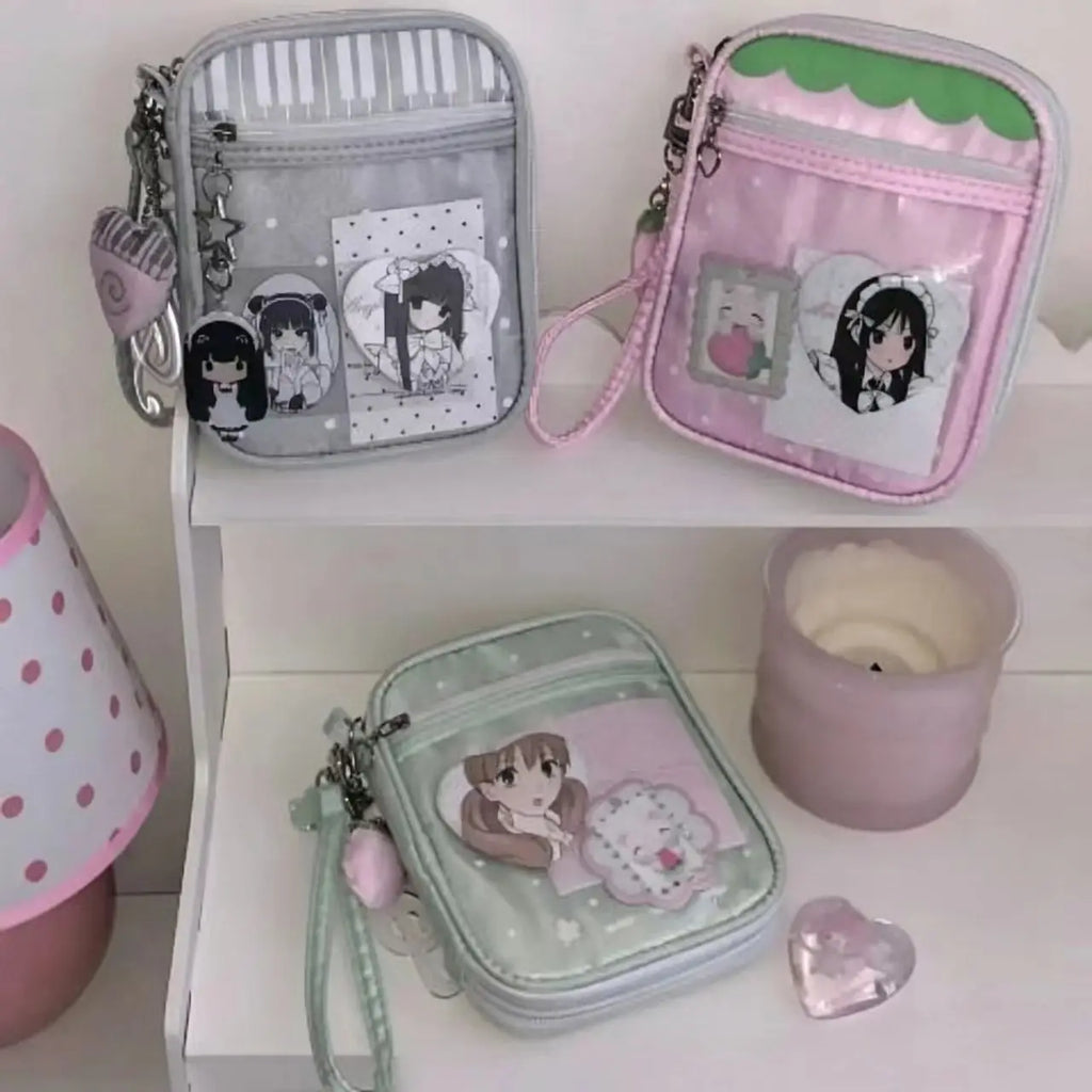 Kawaii Ita Bag Pouch, Transparent Window for Anime Badge/Photocard Display, Soft Girl Style Storage Bag for Small Items, Card Ho