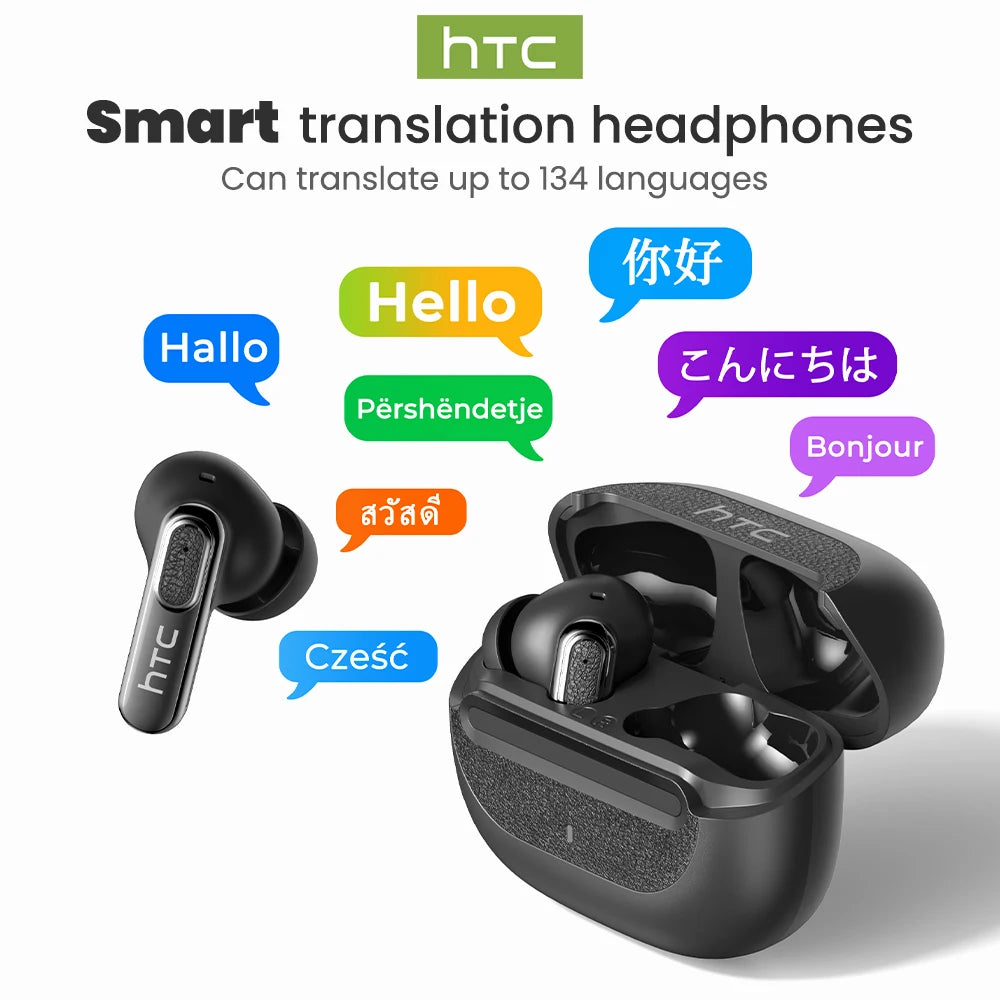 Bluetooth Headset AI Translation Real-time 134 Languages In-Ear Comfort Surround Sound for Travel Work HTC NE60 TWS Earbuds