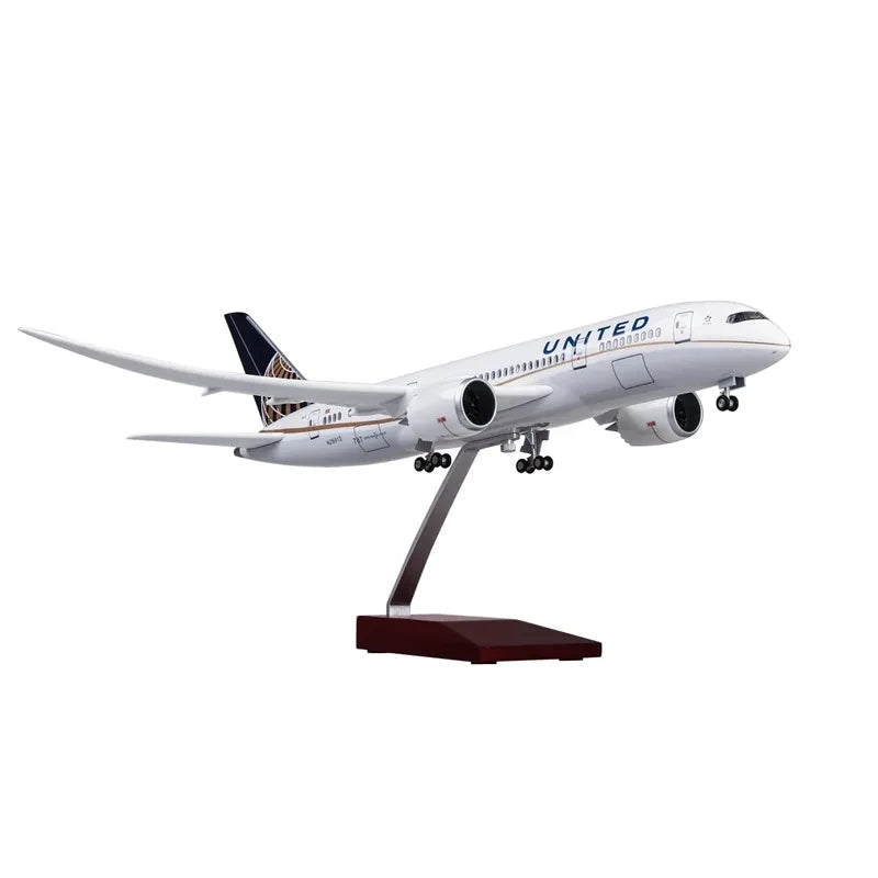 43cm 1:130 Scale Plane B787 United Airlines Airplane Model Resin With Lights & Wheels Die-cast Aircraft Toys Child Assemble Gift
