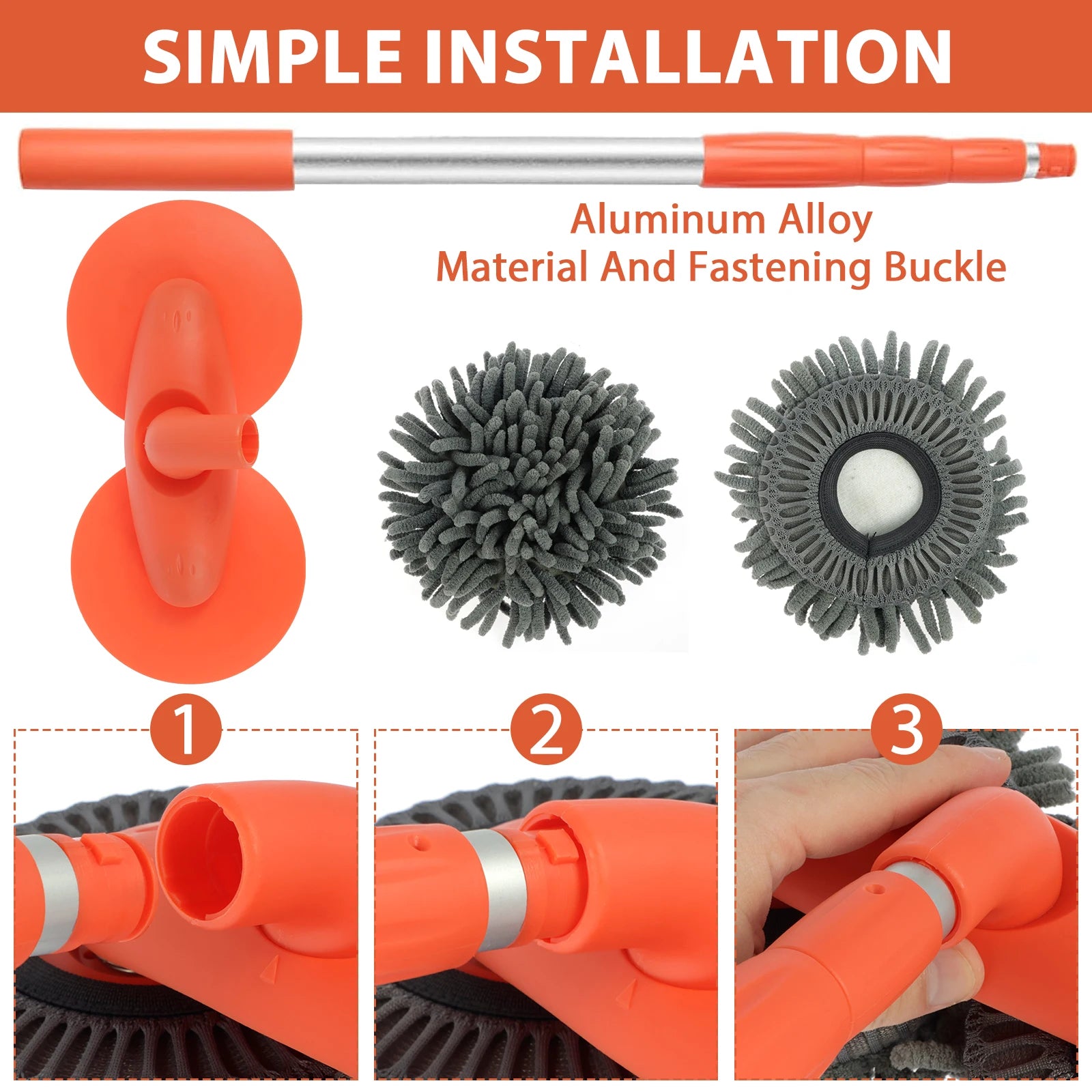 Extendable Microfiber Car Wash Brush Mop Kit with Long Handle 360° Rotating Chenille Car Cleaning Mitt Supplies for Car RV SUV