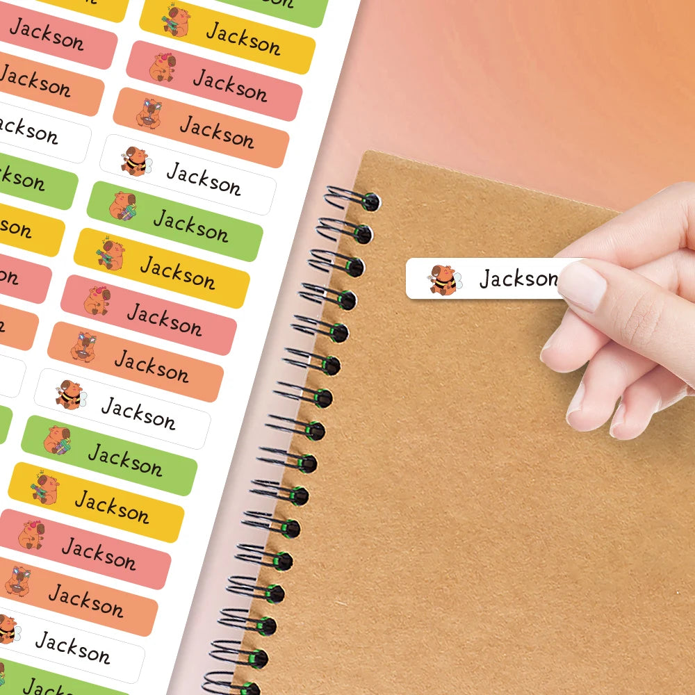 Kawaii Capybara Waterproof Name Tags Stickers Custom Adhesive Stationery Decals Personalize First Name Label For Children School