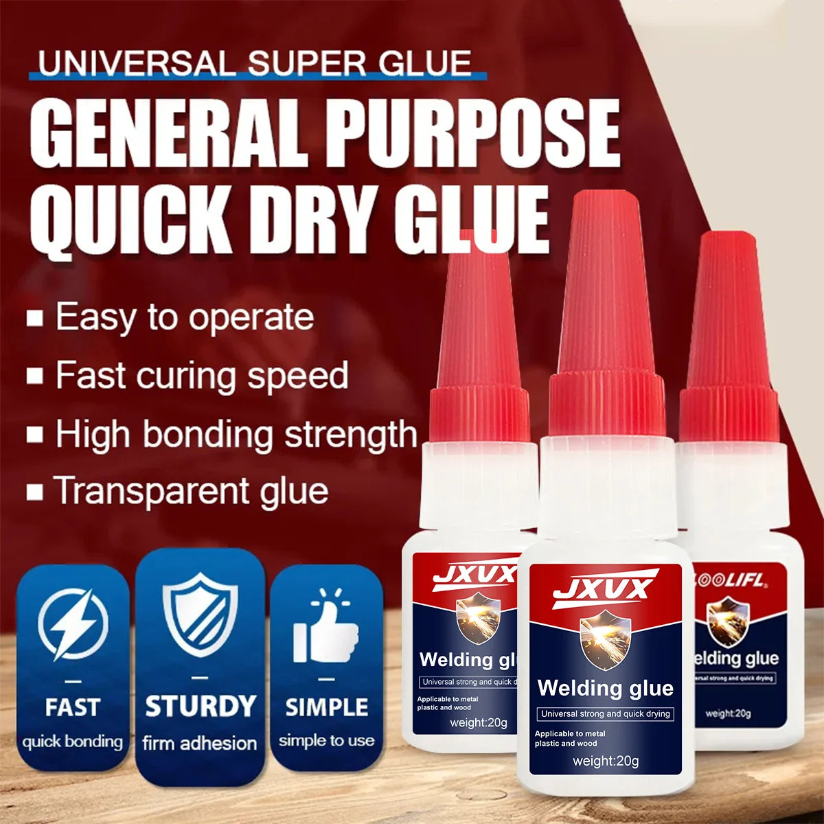 8-Pack (20g) Office-Use Oil-Based Welding Adhesive: Ready-to-Use Super Glue for Plastic, Metal, and Wood