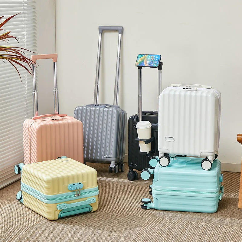 14 Inch Portable Luggage with 3 Extension Handles Carry-On Bag Lightweight Travel Suitcase with Cup And Phone Holder Suitcase