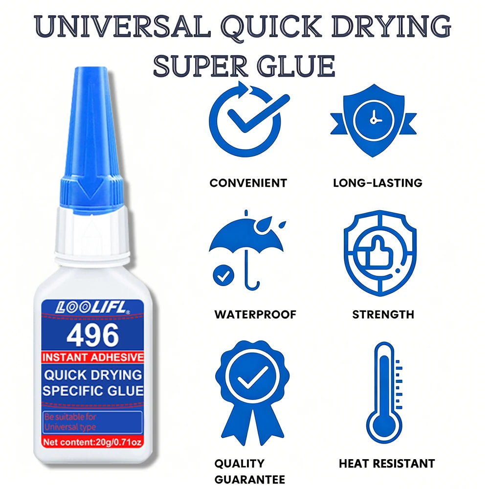 496 Universal Instant Adhesive, Fast Drying Strong Bond Glue for Household & Industrial Repairs, 20g Multi-Material Super Glue