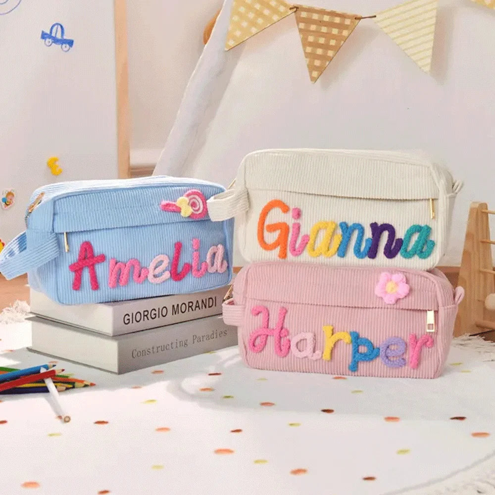 1pc Custom Corduroy Makeup Bag: Personalized yarn name bag, stylish and simple mini portable storage bag with large capacity