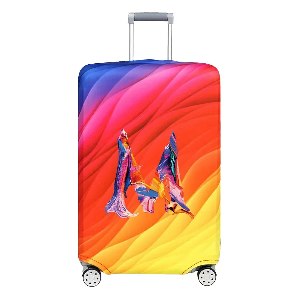 Luggage Cover Travel Suitcase Protective Cover Paint Letter Pattern Dust-Proof Stretch Fabric for 18-32 Inch Baggage Case