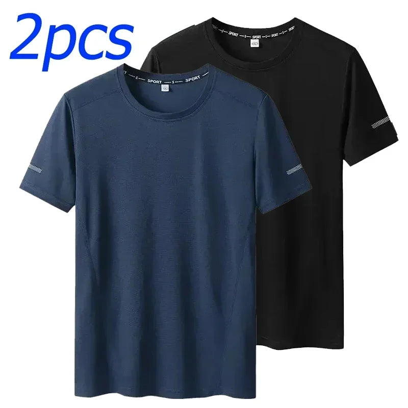1/2pcs Plus Size Men's T-Shirts Quick Dry Short Sleeves Tees Gym Jerseys Fitness Trainer Running Tops Sportswear Male Clothing