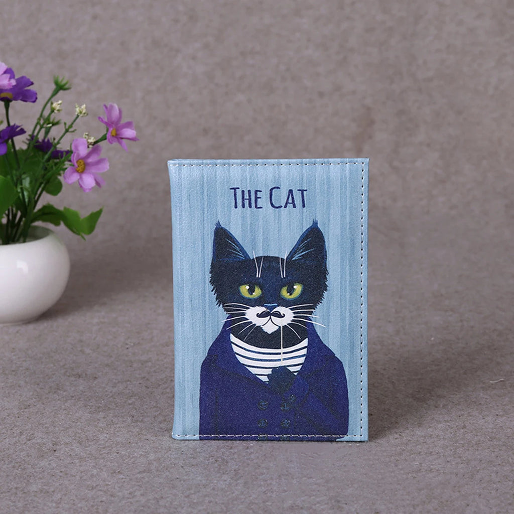 Cartoon cat, PU leather color-printed fashionable passport protective cover, travel document holder, air ticket protective cover