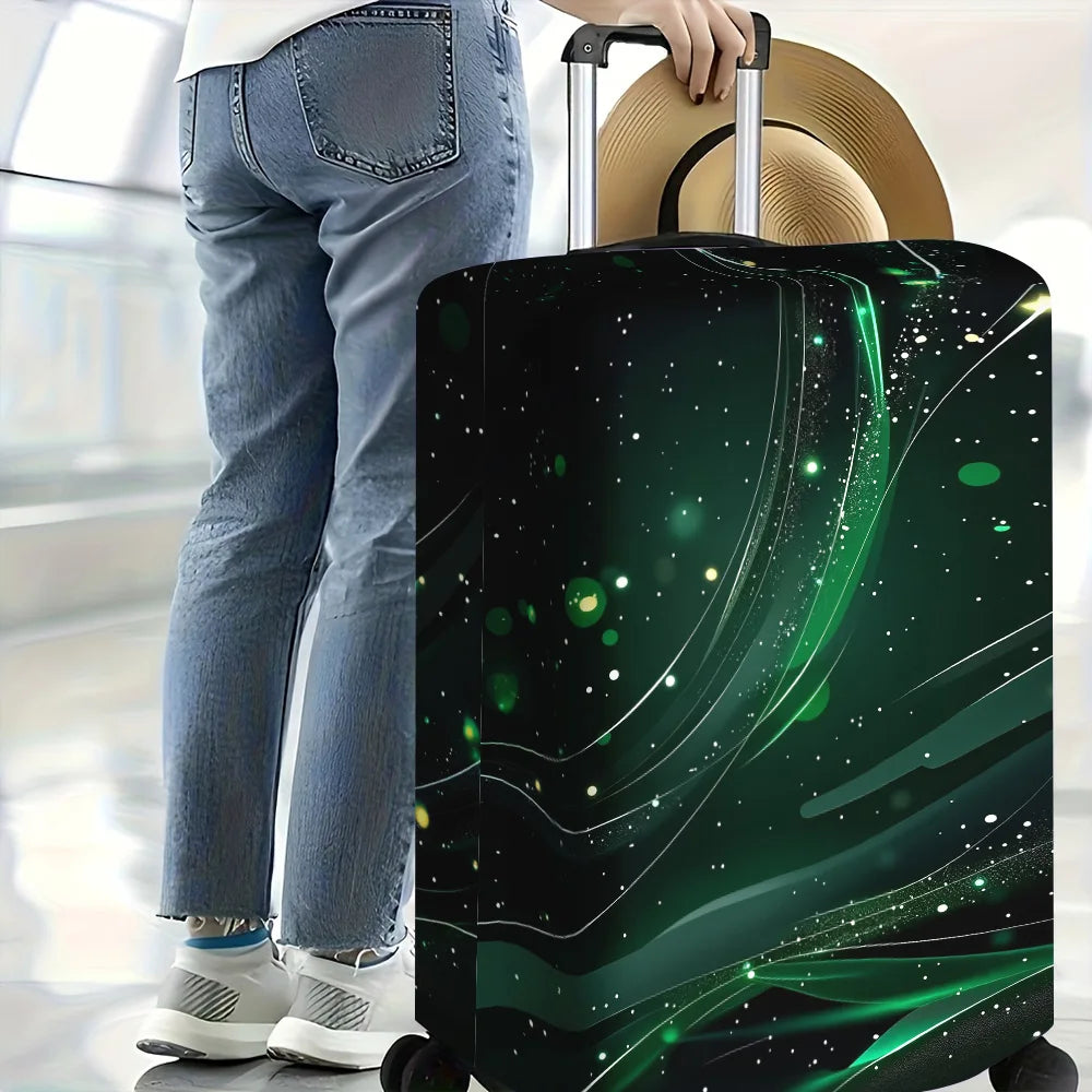 1PC Abstract Green Cosmic luggage cover for luggage sizes 18-32; dustproof and resilient travel accessory with dynamic light