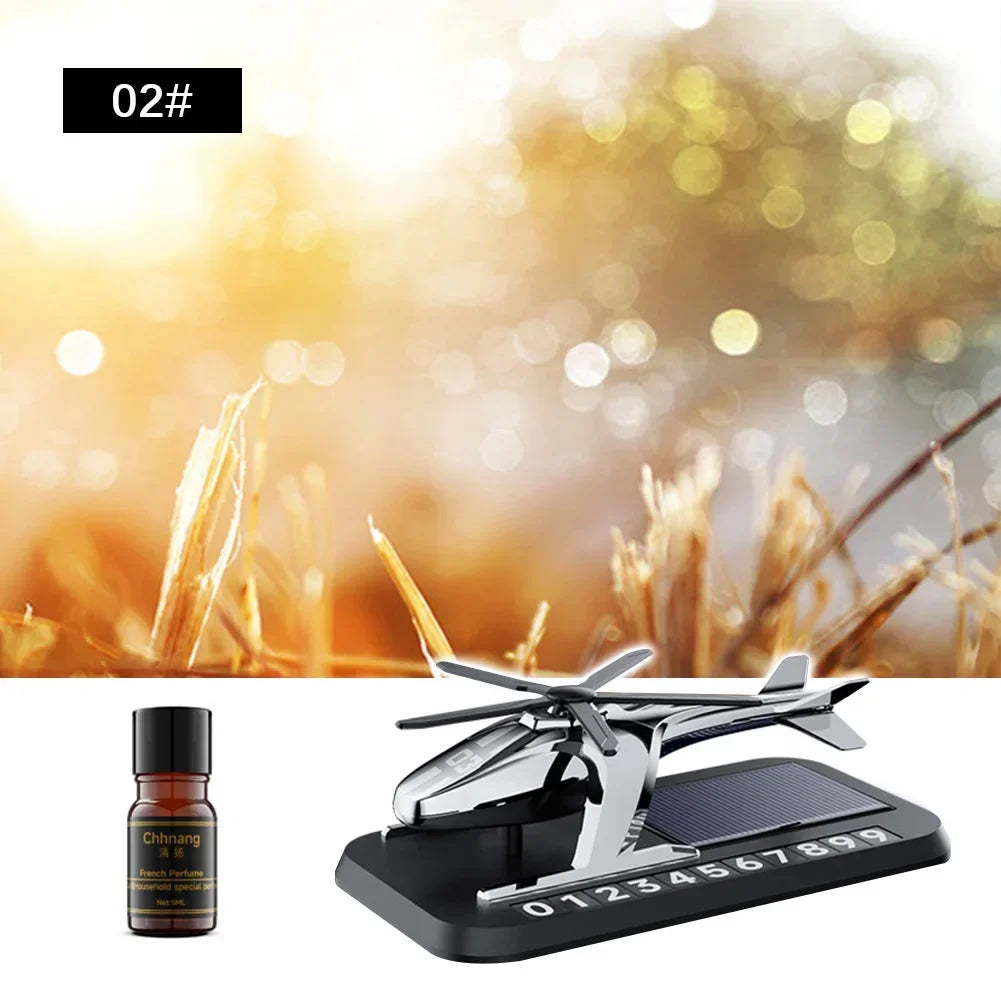 Solar Car Air Freshener With Hidden Phone Plate Helicopter Styling Propeller Perfume Diffuser Auto Novelty Fragrance Accessories
