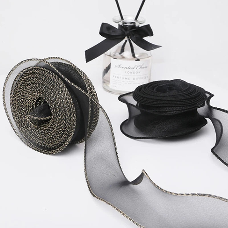 10Yards/Roll Sheer Chiffon Ribbon Organza Satin Ribbons For Gift Wrapping Decoration Wedding Bouquets Wreath Sewing Supplies