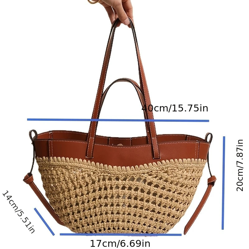Large Capacity European and American Woven Shoulder Bag, New Basket Hand Tote, Fashion Woven Bag for Beach Vacation
