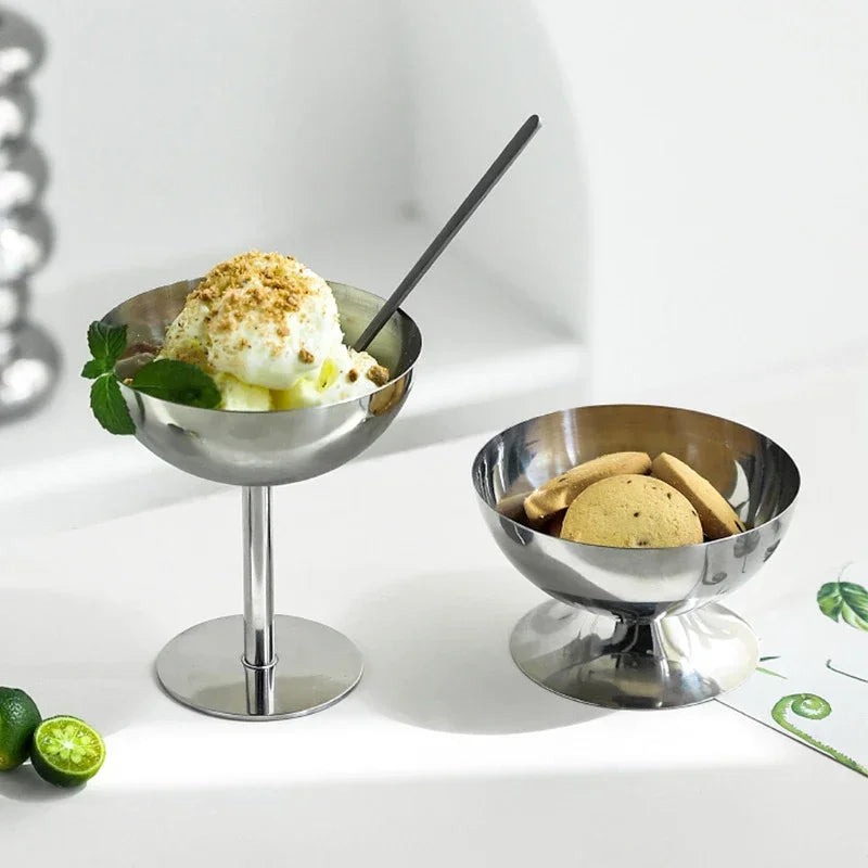 1pc Stainless Steel Ice Cream Cup Goblet Cup Salad Bowl Dessert Sorbet Bowl Fruit Plate Snack Dish Home Bar Party Kitchen Tool